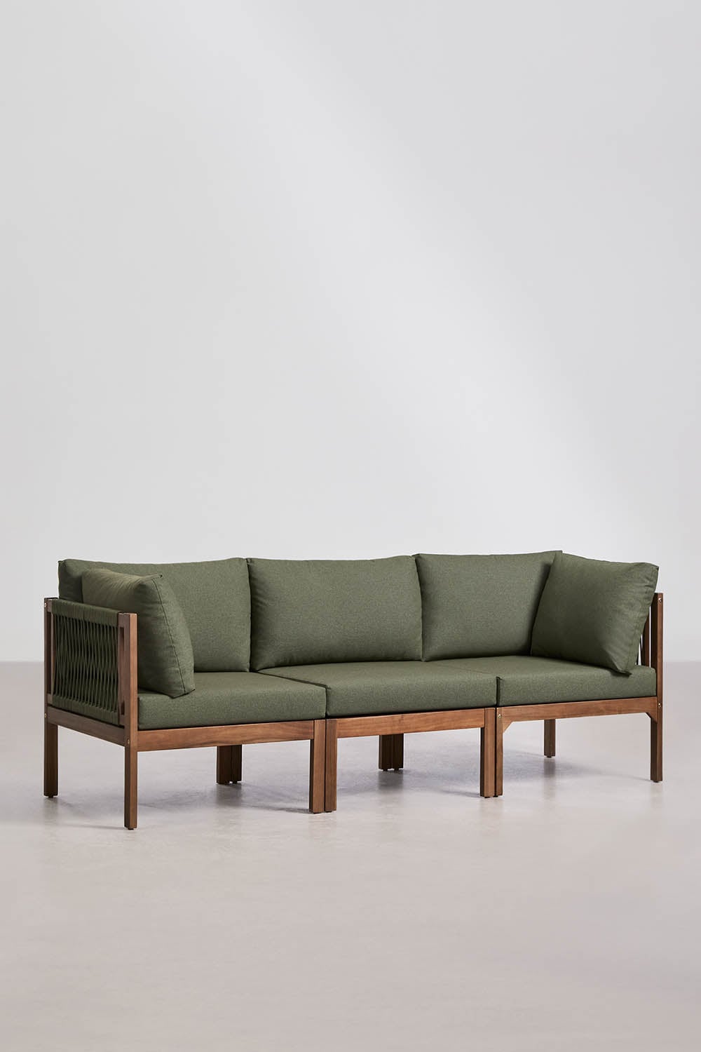 Sofá modular de jardín de 3 piezas con reposabrazos en madera de acacia Branson , imagen de galer&iacute;a 1