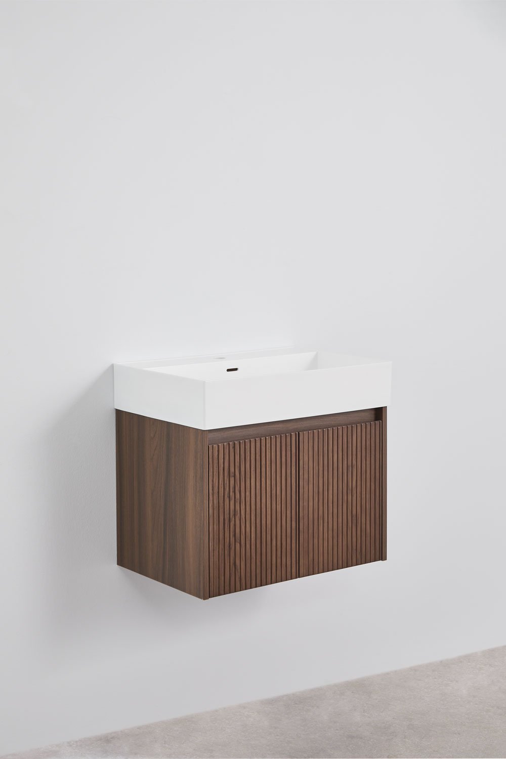 Conjunto de mueble de baño suspendido en madera con lavabo integrado Genevie, imagen de galer&iacute;a 2