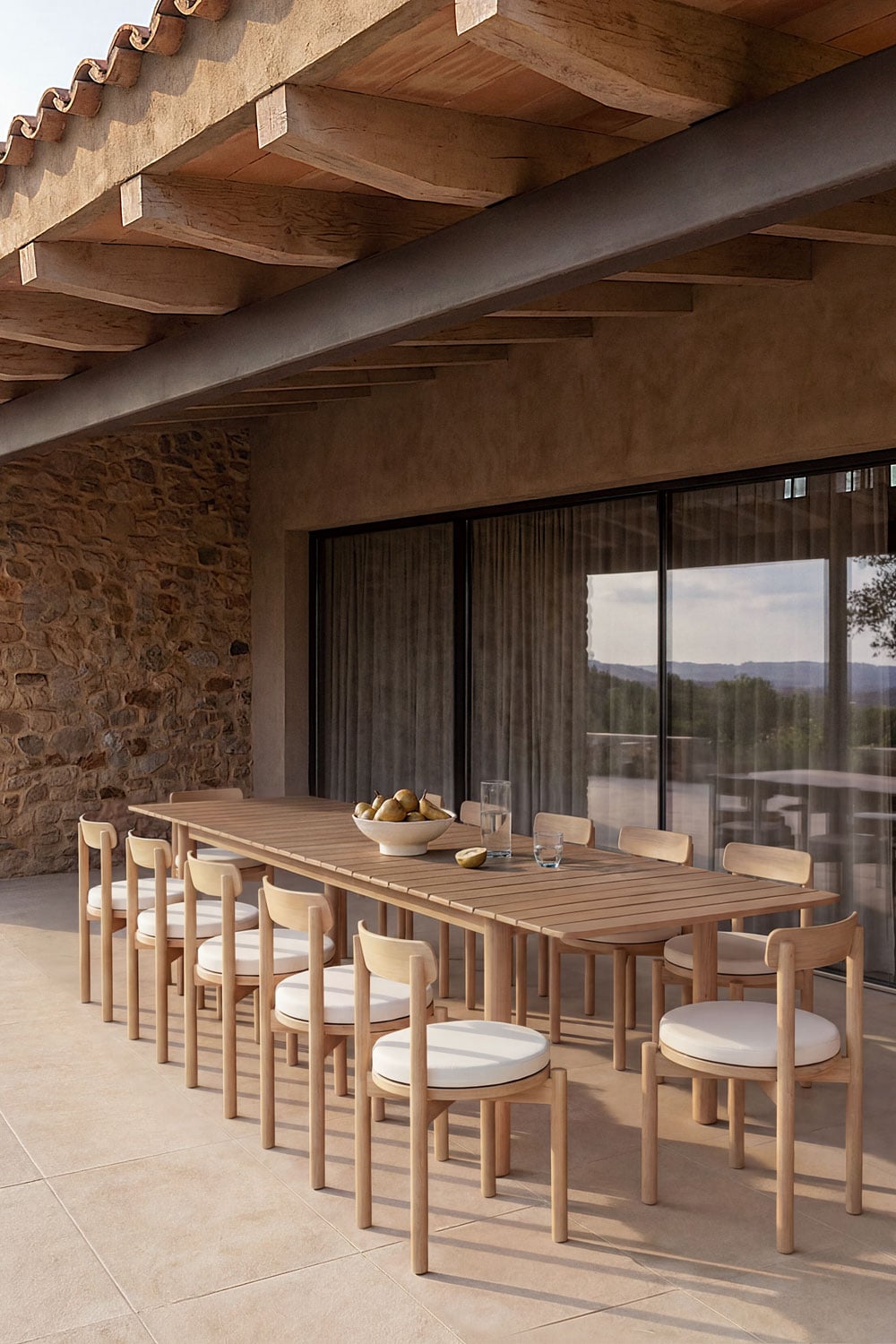 Set de mesa rectangular 250-310x105 cm extensible Duala y 12 sillas de jardín en madera de acacia Nualis, imagen de galer&iacute;a 1