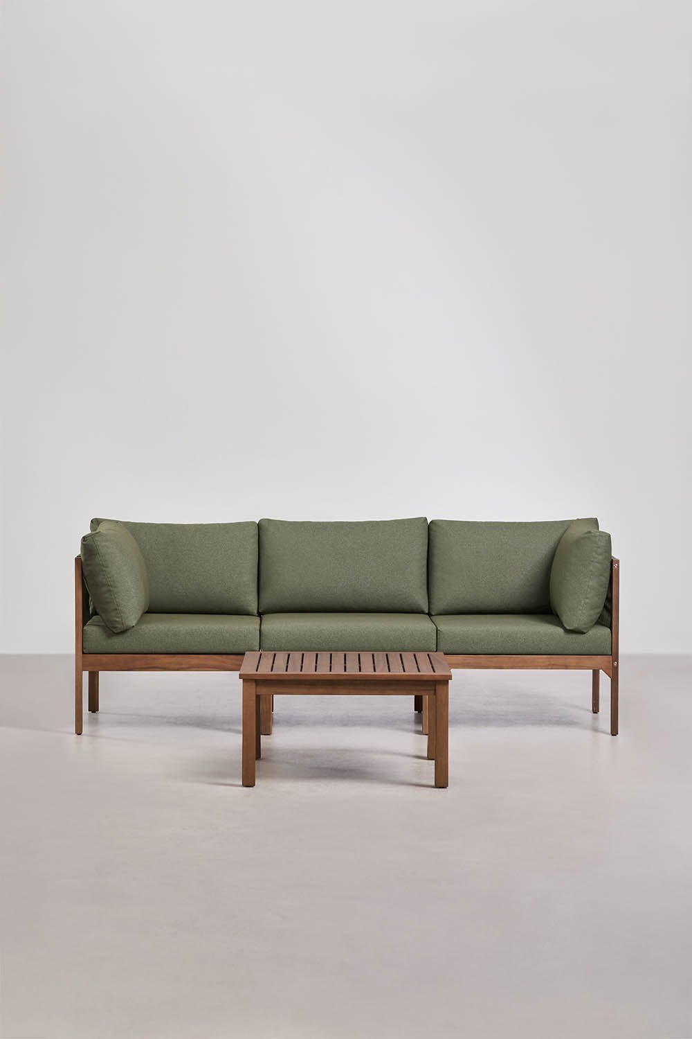 Conjunto de salón con sofá modular de 3 piezas con reposabrazos y mesa de centro en madera de acacia Branson , imagen de galer&iacute;a 3