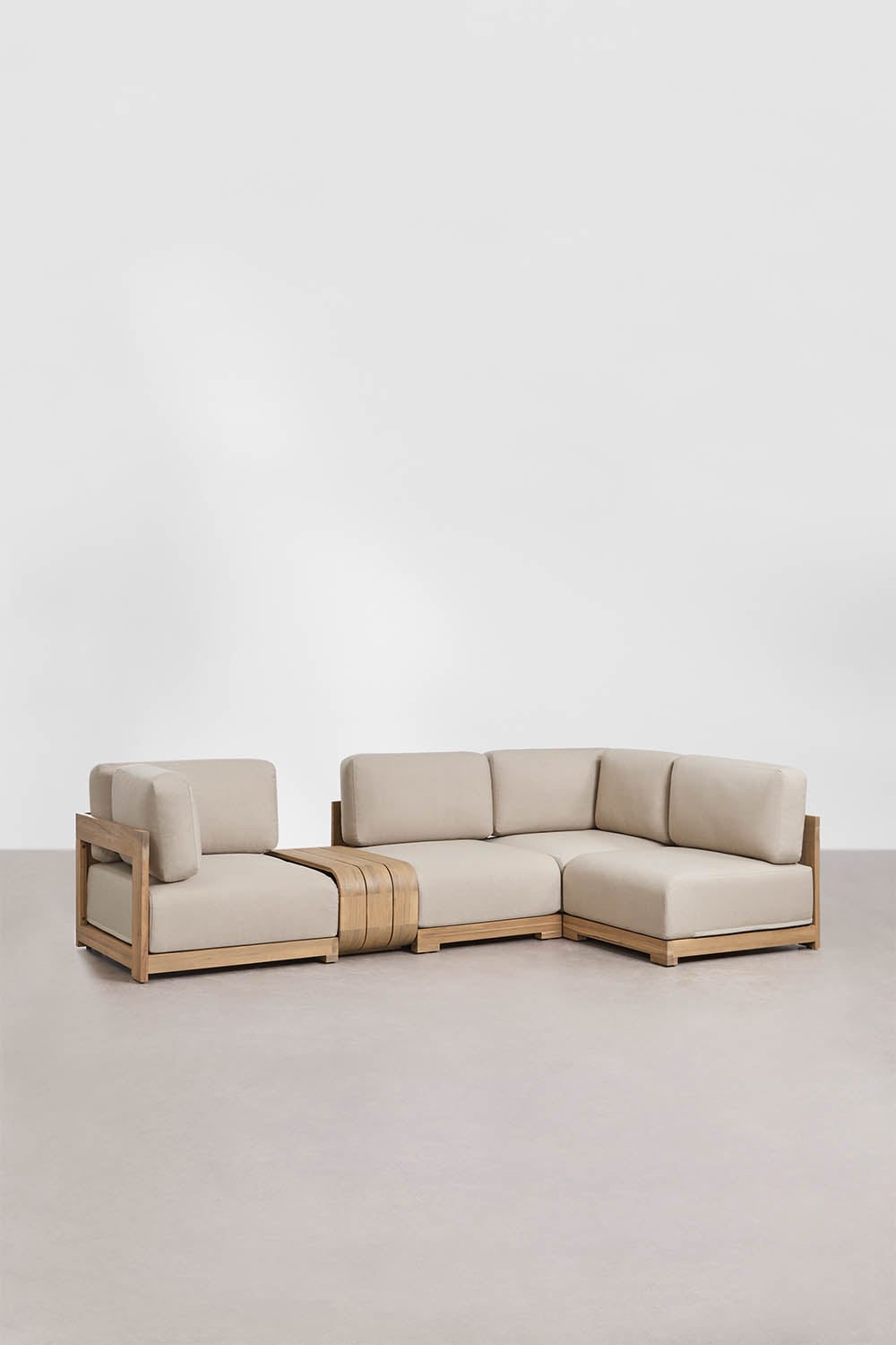 Sofá modular rinconera de jardín de 4 piezas y mesa auxiliar en madera de acacia Brivori , imagen de galer&iacute;a 3