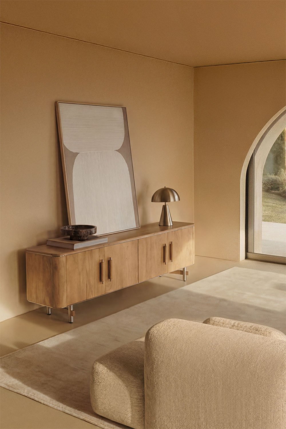 Mueble TV 160x40 cm en madera de mango y acero Osaka, imagen de galer&iacute;a 1