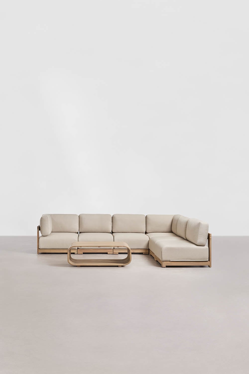 Conjunto de jardín con sofá modular rinconera de 6 piezas, sillón y mesa de centro en madera de acacia Brivori , imagen de galer&iacute;a 3