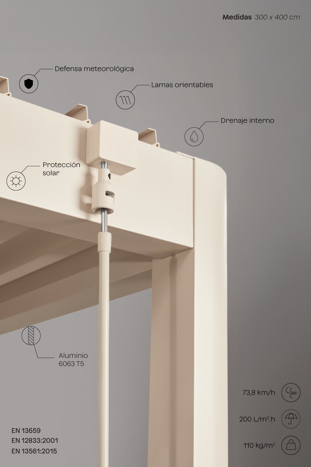 Pérgola bioclimática de aluminio con lamas y paneles Druvia, imagen de galer&iacute;a 3