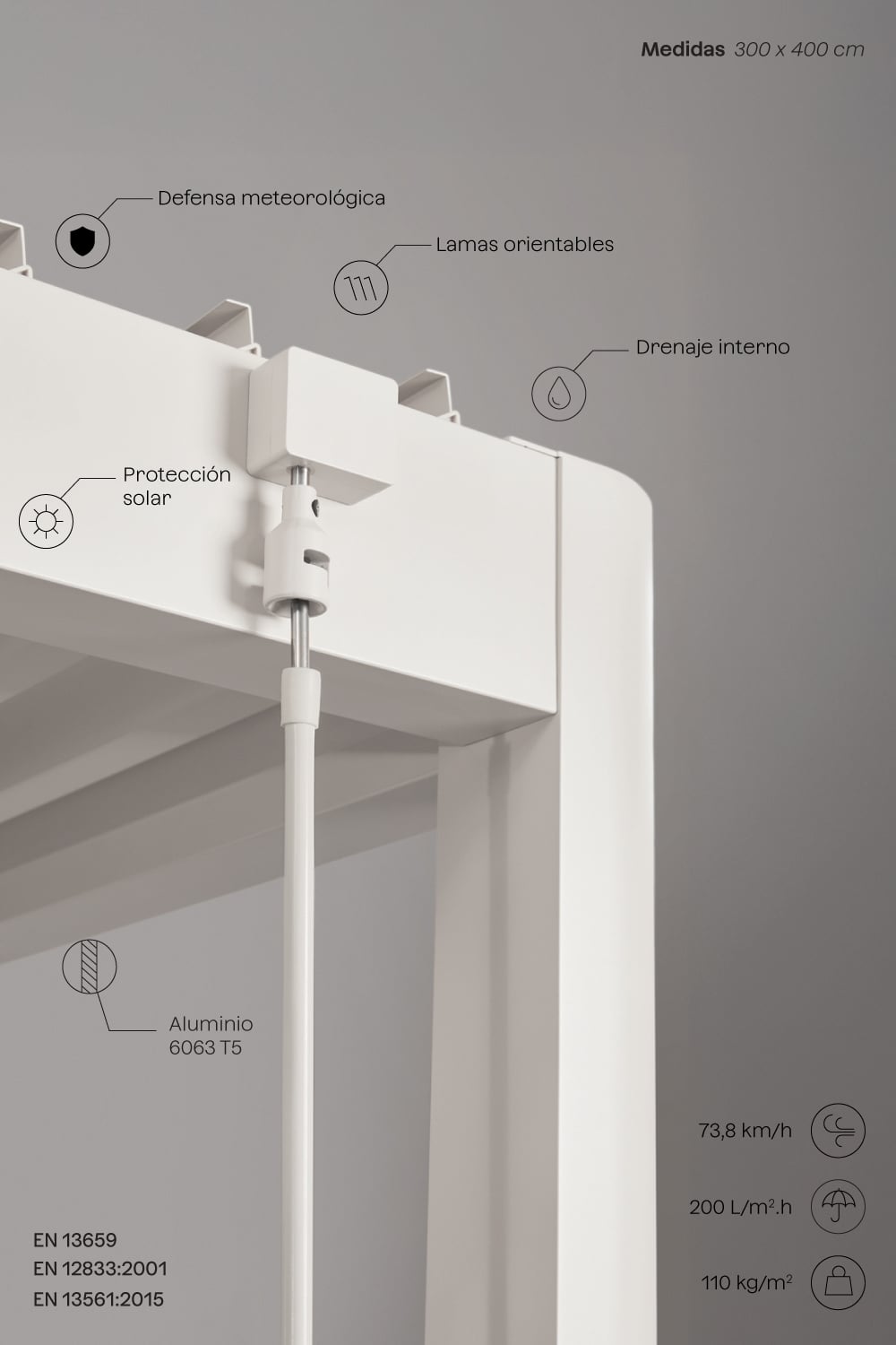 Pérgola bioclimática de aluminio con lamas y toldos laterales Druvia, imagen de galer&iacute;a 3