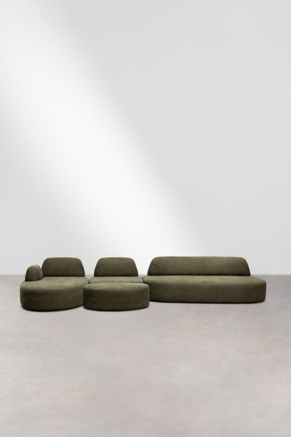 Sofá modular chaise longue izquierdo de 3 piezas con módulo esquinero y puff tapizado Giorgia , imagen de galer&iacute;a 3
