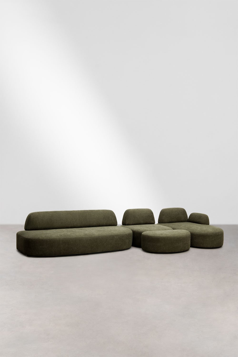Sofá modular chaise longue derecho de 3 piezas con módulo esquinero y puff tapizado Giorgia, imagen de galer&iacute;a 1