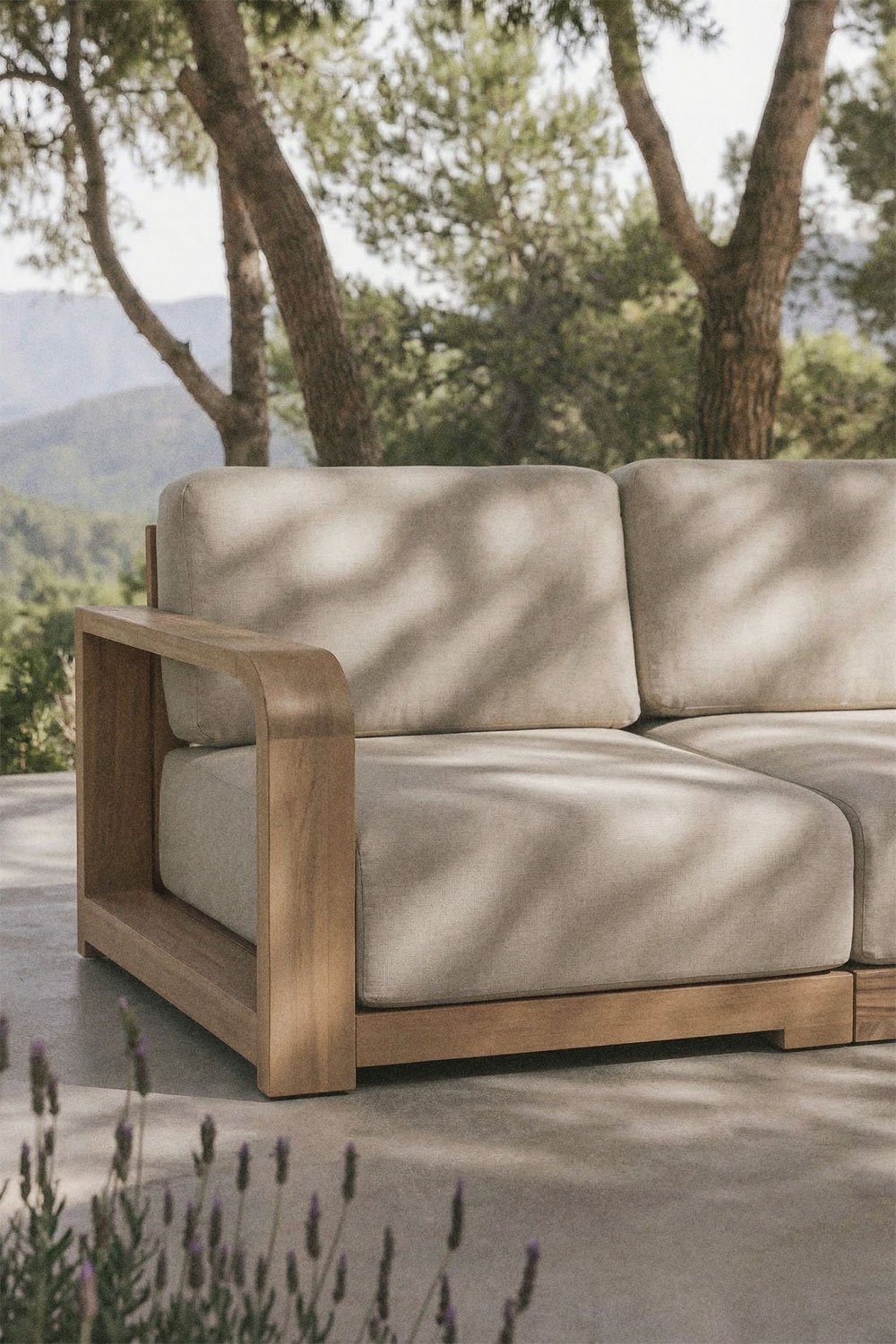 Sofá modular de jardín de 4 piezas con reposabrazos en madera de acacia Brivori , imagen de galer&iacute;a 2