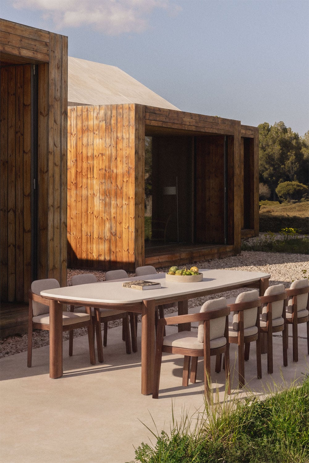 Mesa de jardín rectangular 260x115 cm en madera de acacia Vetra, imagen de galer&iacute;a 1