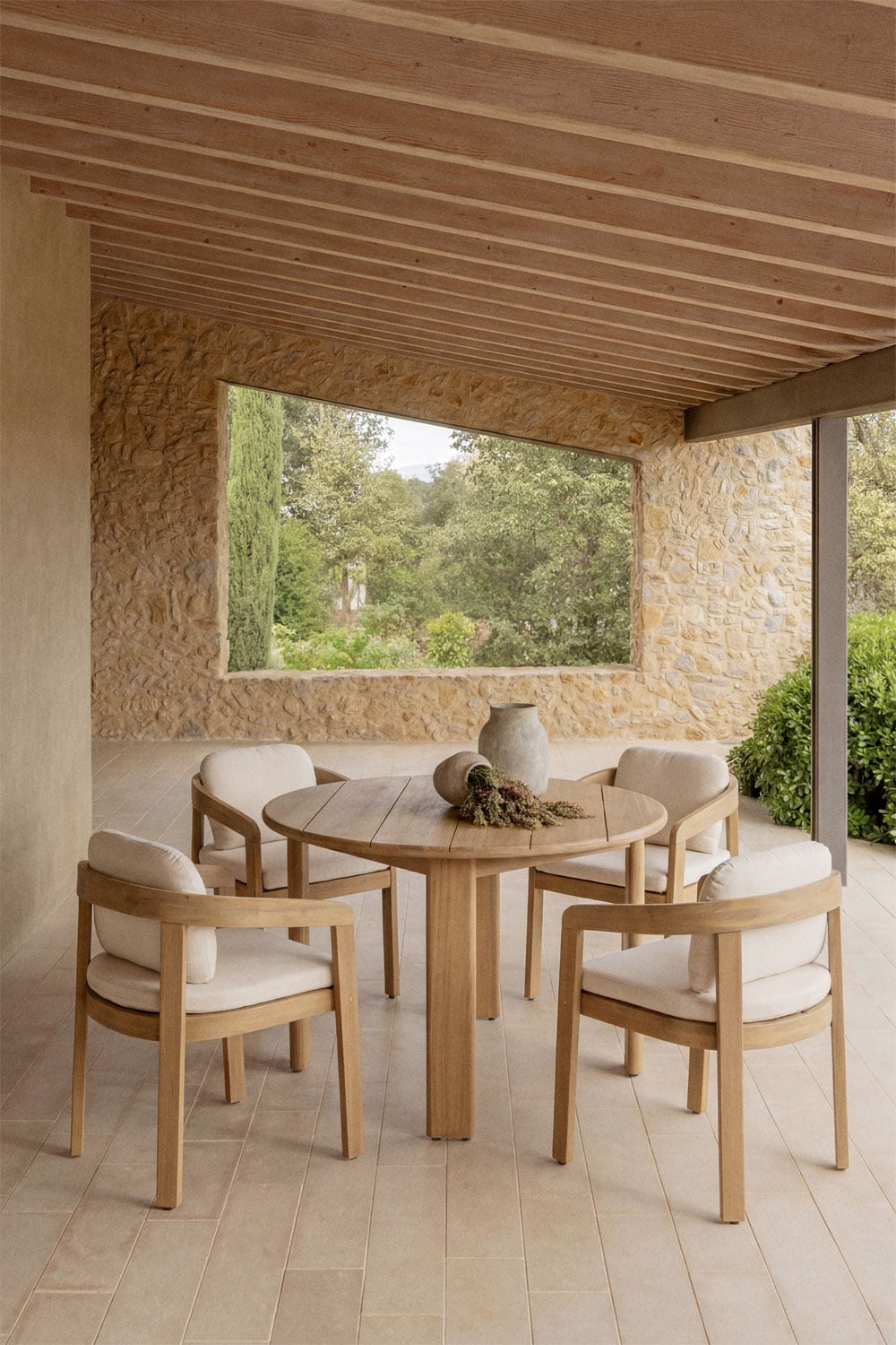 Set de mesa redonda Ø110 cm y 4 sillas de jardín en madera de acacia Uleno, imagen de galer&iacute;a 1