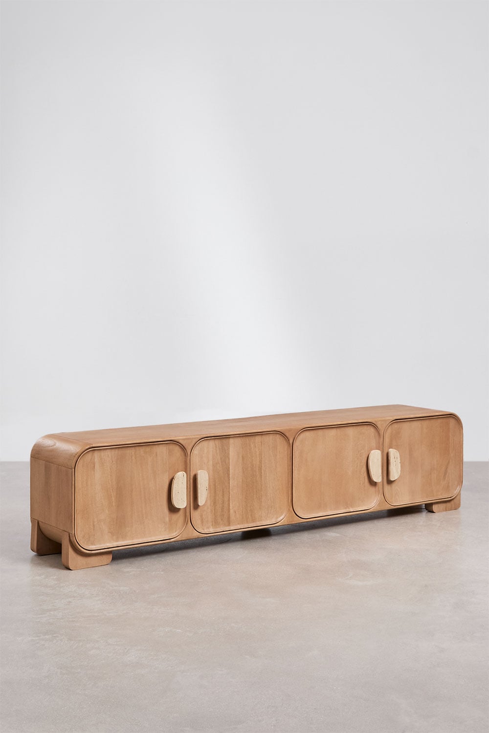 Mueble TV 220x45 cm en madera de mango y travertino Kivalina, imagen de galer&iacute;a 3