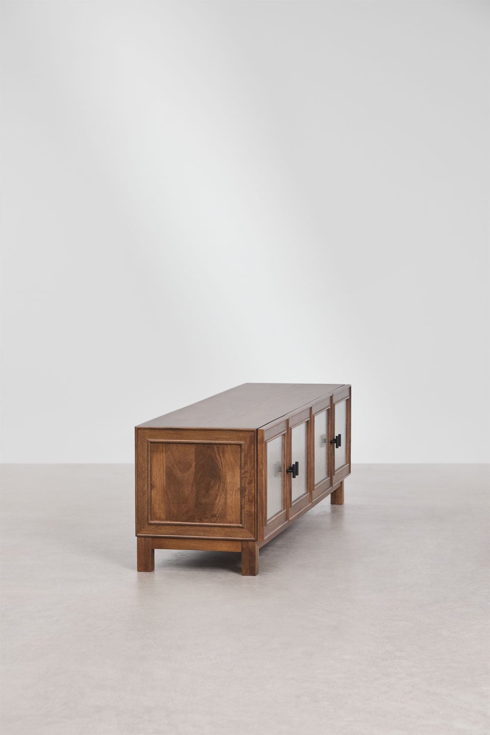 Mueble TV 170x45 cm en madera de mango y vidrio Ildara, imagen de galer&iacute;a 2