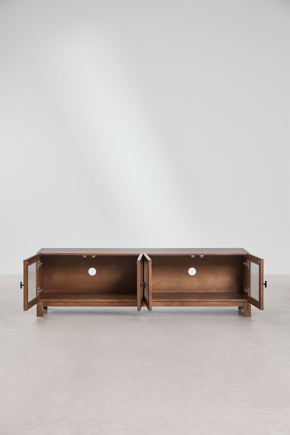 Mueble TV 170x45 cm en madera de mango y vidrio Ildara, imagen de galer&iacute;a 3