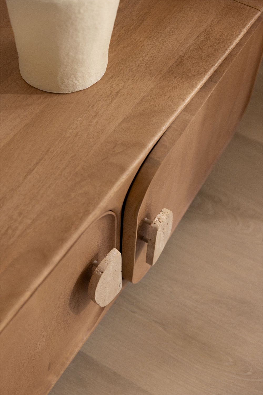 Mueble TV 220x45 cm en madera de mango y travertino Kivalina, imagen de galer&iacute;a 2