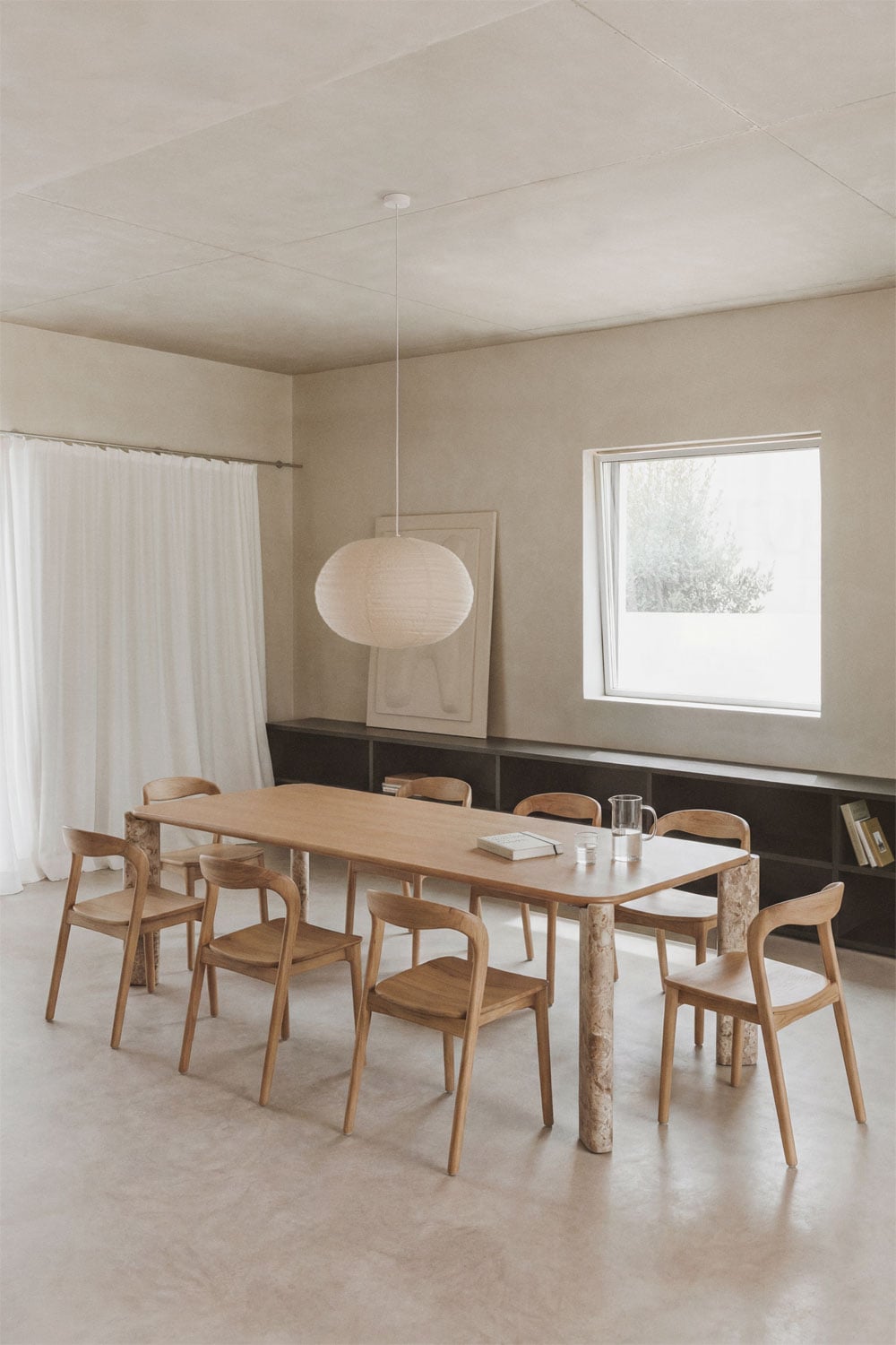 Mesa de comedor rectangular 230x110 cm en madera de mango y piedra natural Andeca, imagen de galer&iacute;a 1