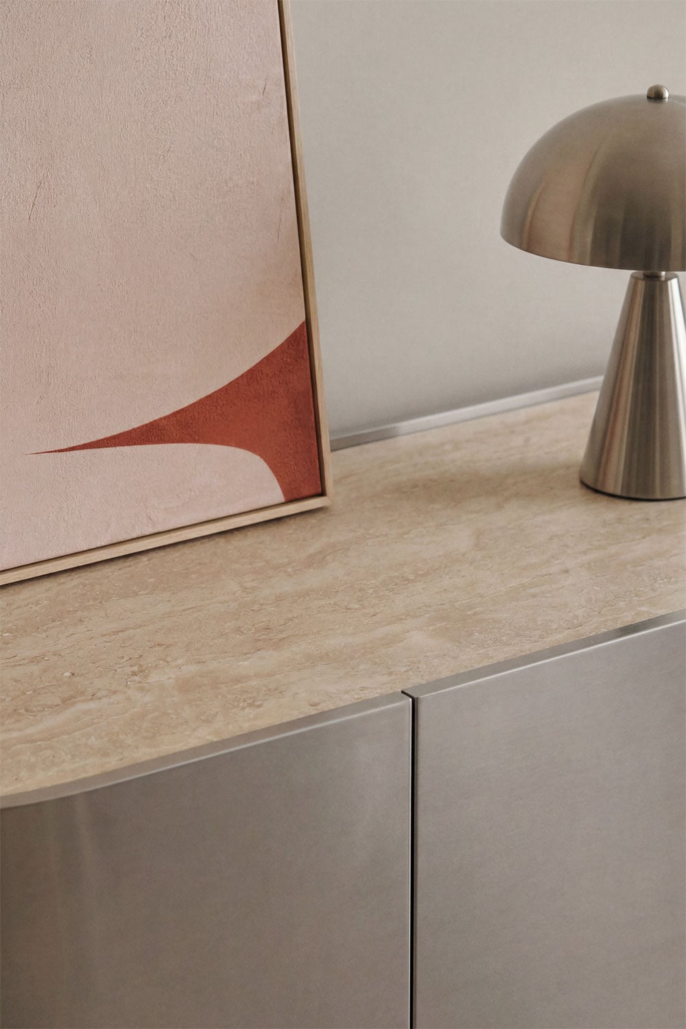 Mueble TV 180x40 cm en acero inoxidable y travertino Luena, imagen de galer&iacute;a 2