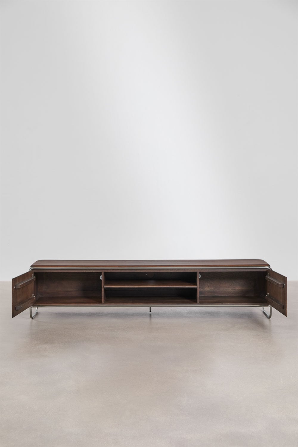 Mueble TV 200x40 cm en madera de acacia oscura y acero inoxidable Altrex, imagen de galer&iacute;a 3