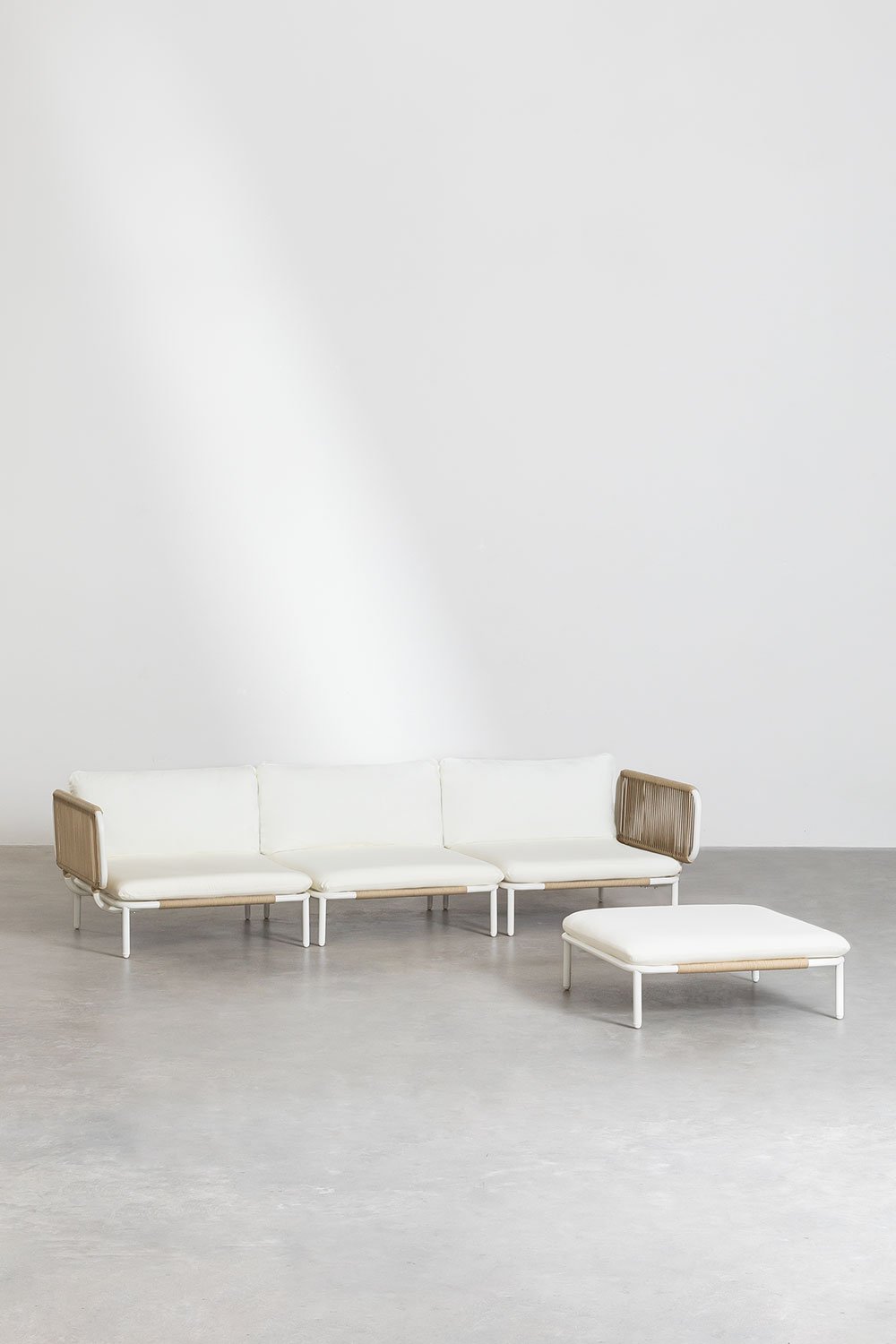 Conjunto de jardín con sofá modular de 3 piezas con 2 módulos esquineros y puff en acero Roubly, imagen de galer&iacute;a 2