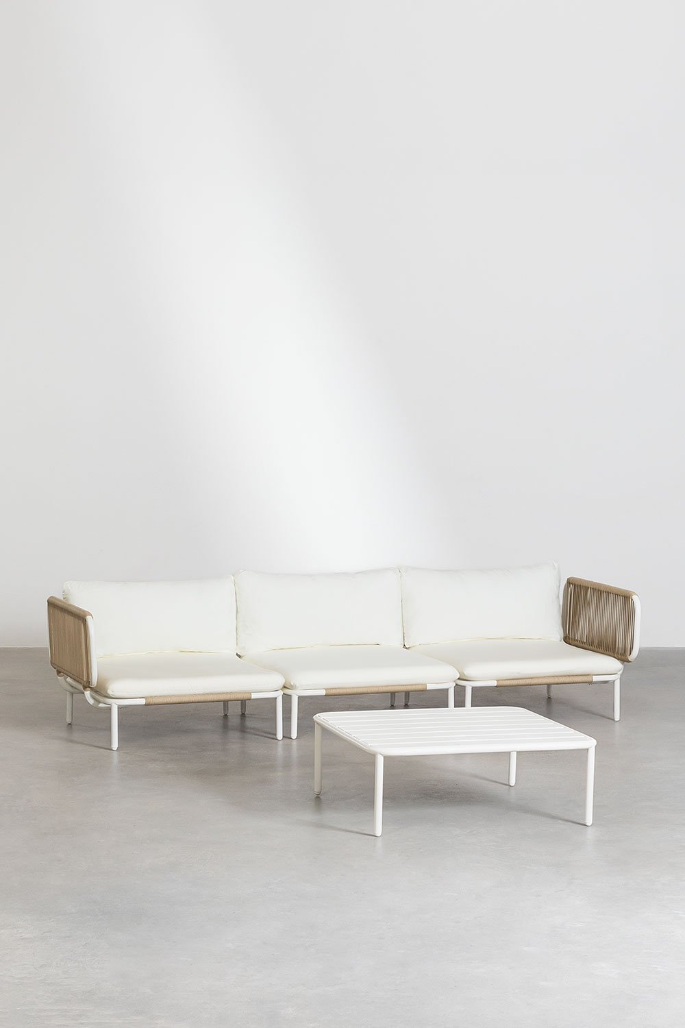 Sofá modular de jardín de 3 piezas con 2 sillones esquineros y mesa de centro Roubly, imagen de galer&iacute;a 2