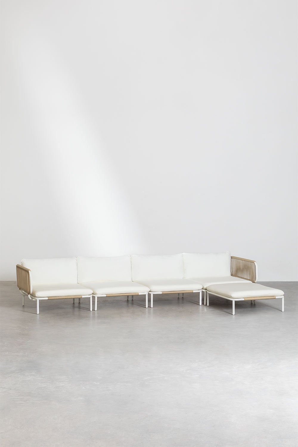 Conjunto de jardín con sofá modular de 4 piezas con 2 módulos esquineros y puff en acero Roubly, imagen de galer&iacute;a 2
