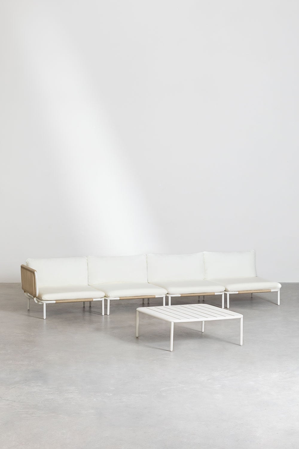 Conjunto de jardín con sofá modular esquinero de 4 piezas y mesa de centro en acero Roubly, imagen de galer&iacute;a 2