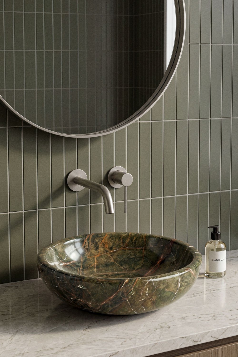 Lavabo redondo Ø40 cm en piedra natural Eskel, imagen de galer&iacute;a 1