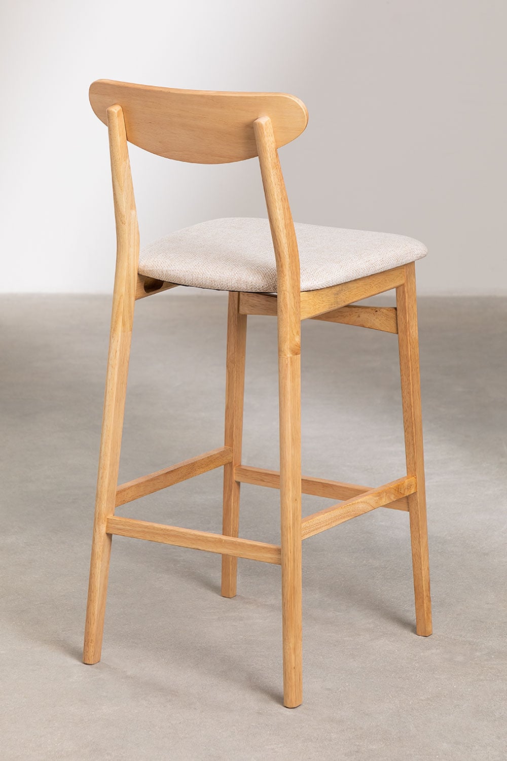Pack de 4 taburetes altos 75 cm en tela beige lino y madera acabado natural Cloda, imagen de galer&iacute;a 5