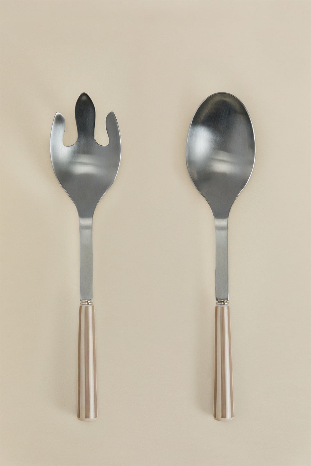 Set de 2 cubiertos para ensalada en acero inoxidable y cerámica Ireli, imagen de galer&iacute;a 1