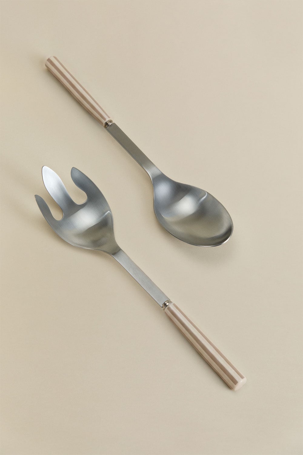 Set de 2 cubiertos para ensalada en acero inoxidable y cerámica Ireli, imagen de galer&iacute;a 2