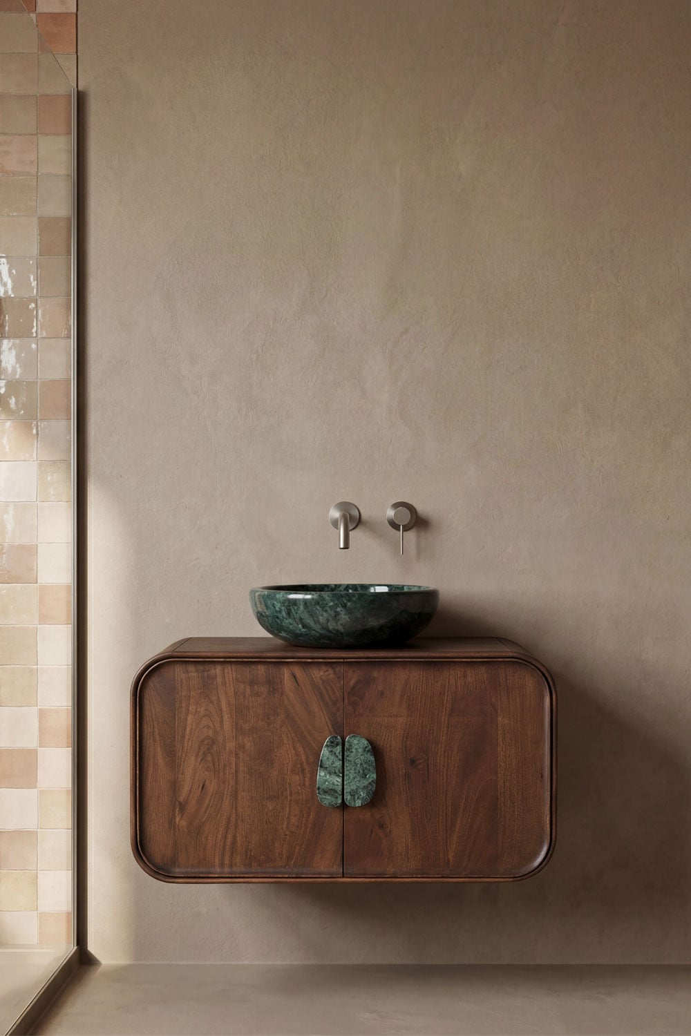 Conjunto de mueble de baño en madera de mango y piedra natural Kivalina, imagen de galer&iacute;a 1