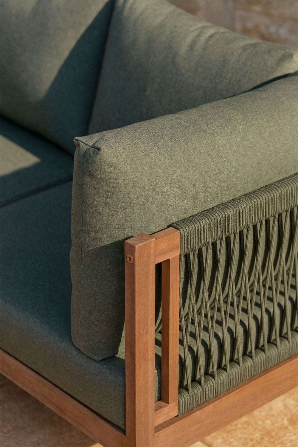 Sofá modular de jardín de 2 piezas con reposabrazos en madera de acacia Branson   , imagen de galer&iacute;a 2