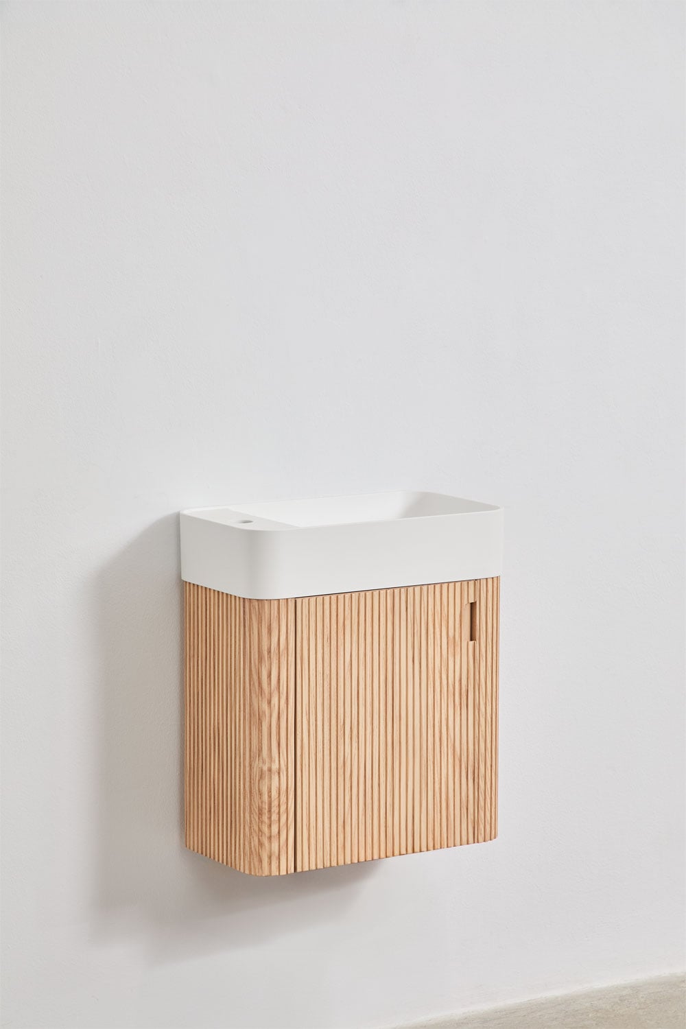 Conjunto de mueble de baño suspendido 45x25 cm en madera con lavabo integrado Aizea, imagen de galer&iacute;a 2
