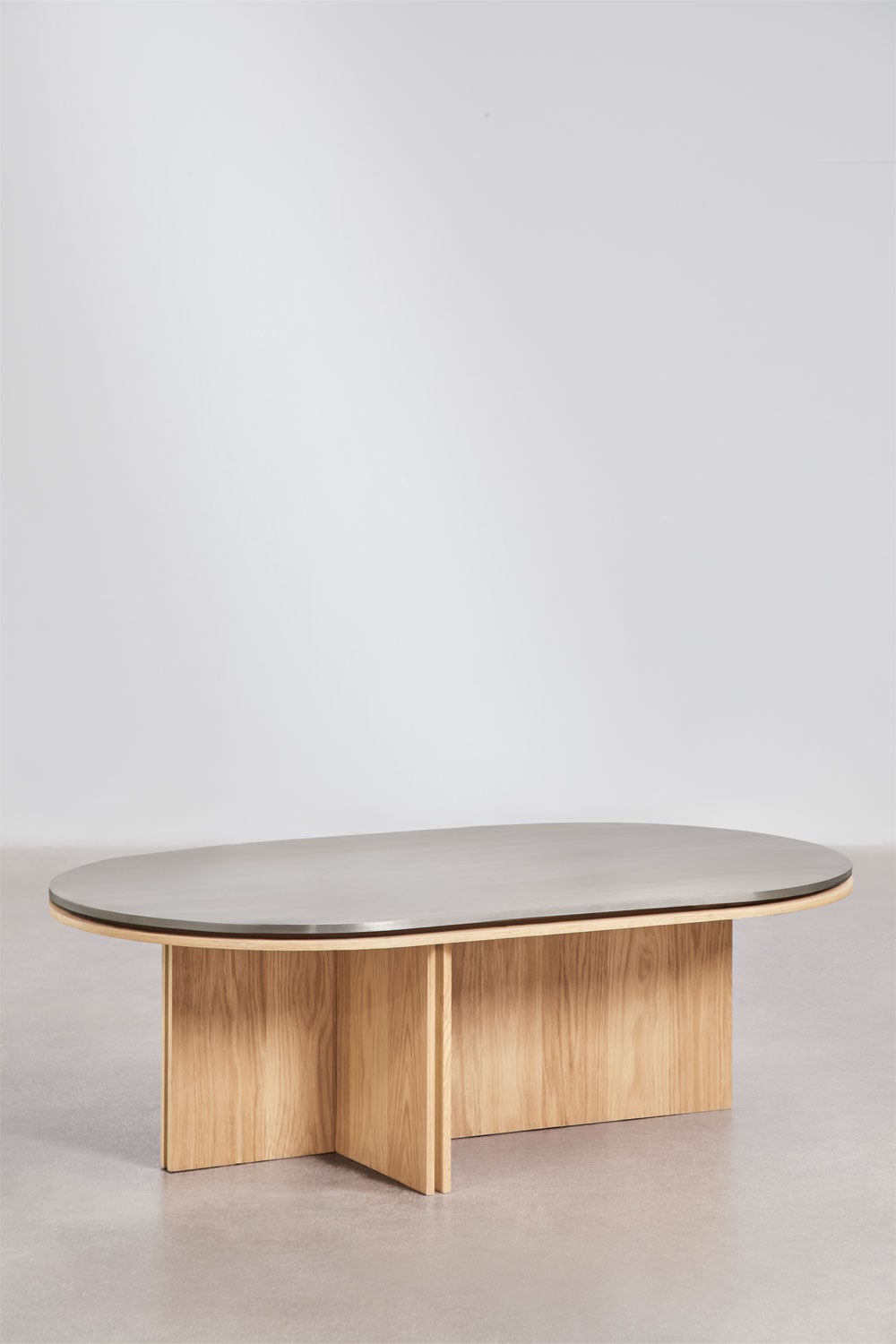 Mesa de centro ovalada 120x70 cm en chapa de roble y acero inoxidable Lindina , imagen de galer&iacute;a 1