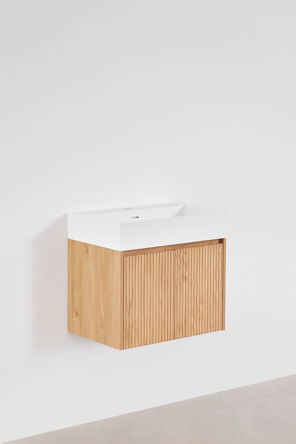 Conjunto de mueble de baño suspendido 60x40 cm en madera con lavabo integrado Genevie, imagen de galer&iacute;a 2