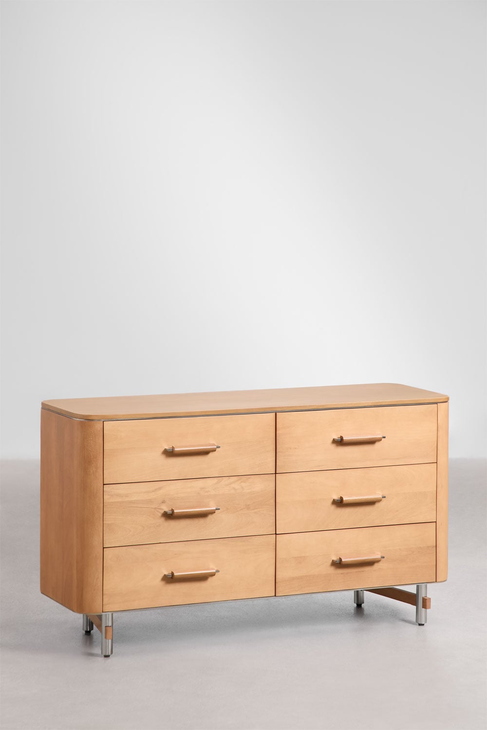 Cómoda de 6 cajones 140x45 cm en madera de mango y acero Osaka, imagen de galer&iacute;a 3