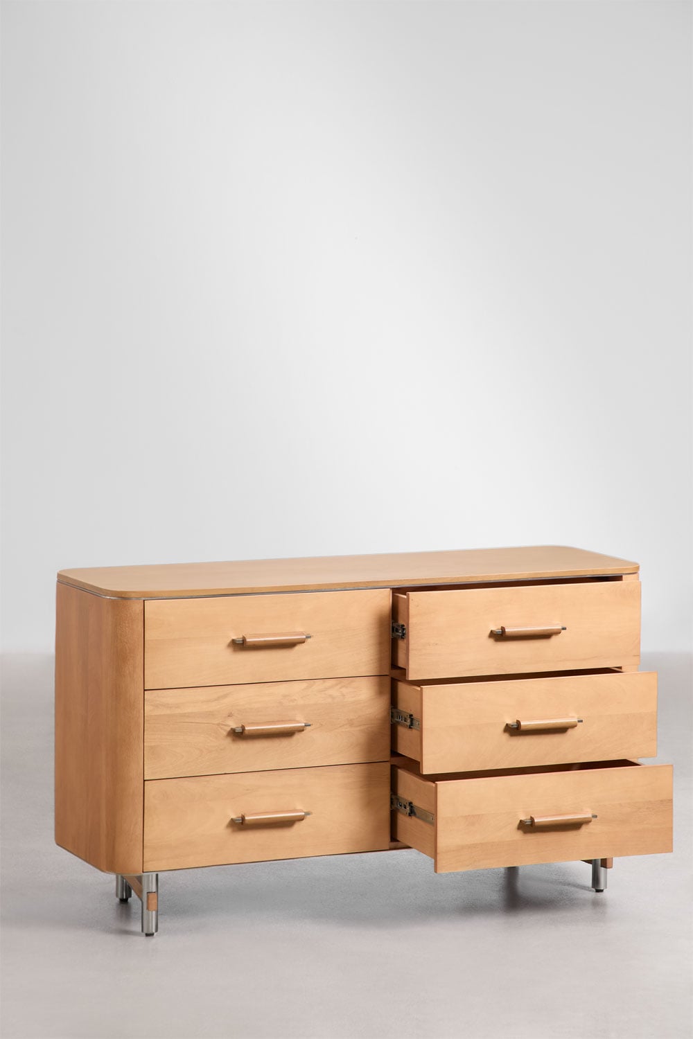 Cómoda de 6 cajones 140x45 cm en madera de mango y acero Osaka, imagen de galer&iacute;a 5