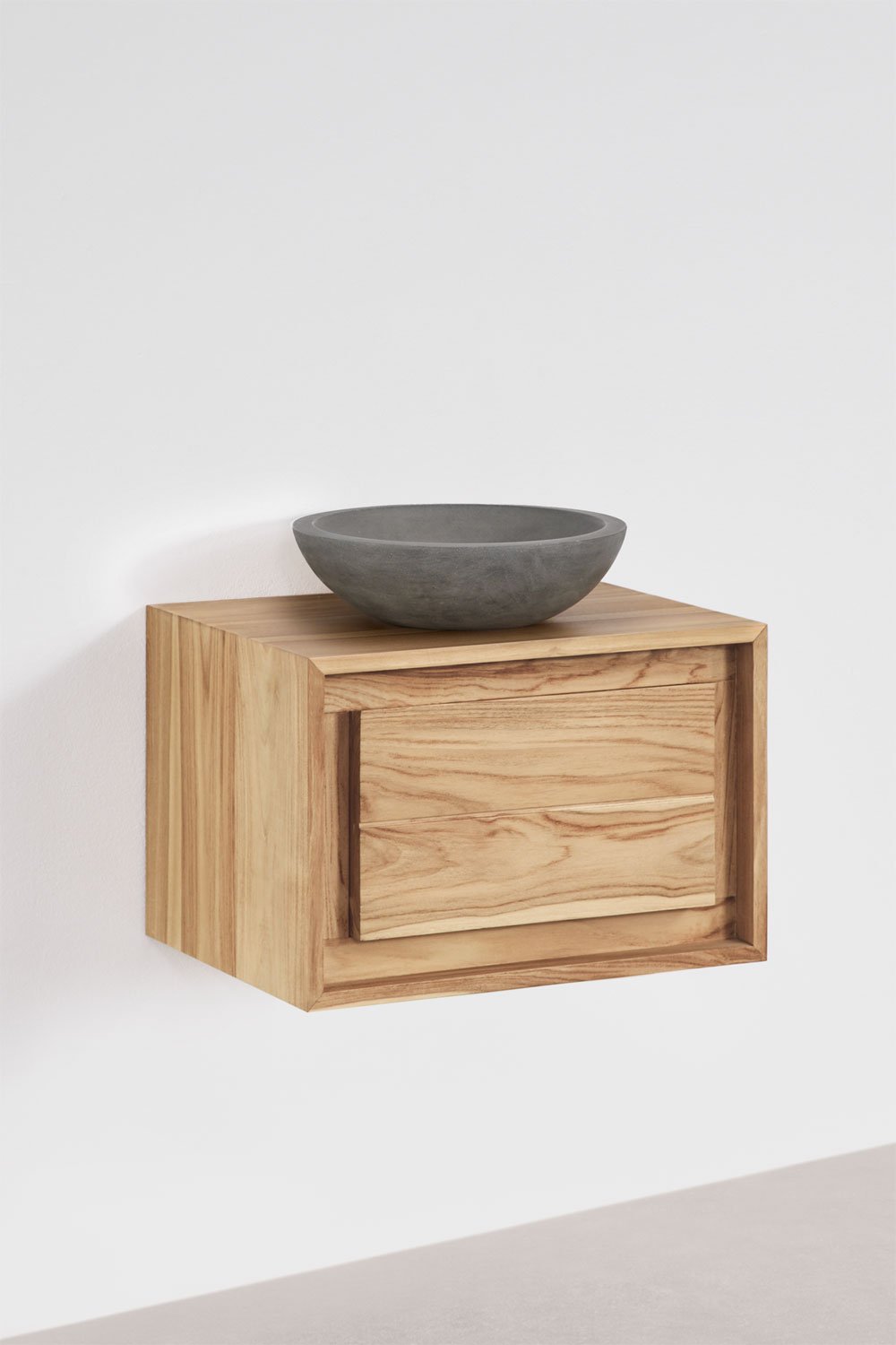 Conjunto de mueble de baño suspendido 60x45 cm en madera de teca Jabari, imagen de galer&iacute;a 2