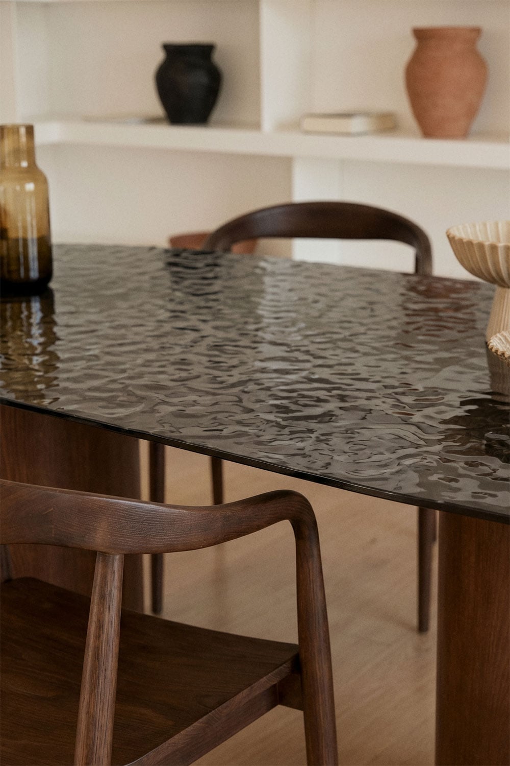 Mesa de comedor ovalada 220x110 cm en vidrio templado y MDF Asgri, imagen de galer&iacute;a 2