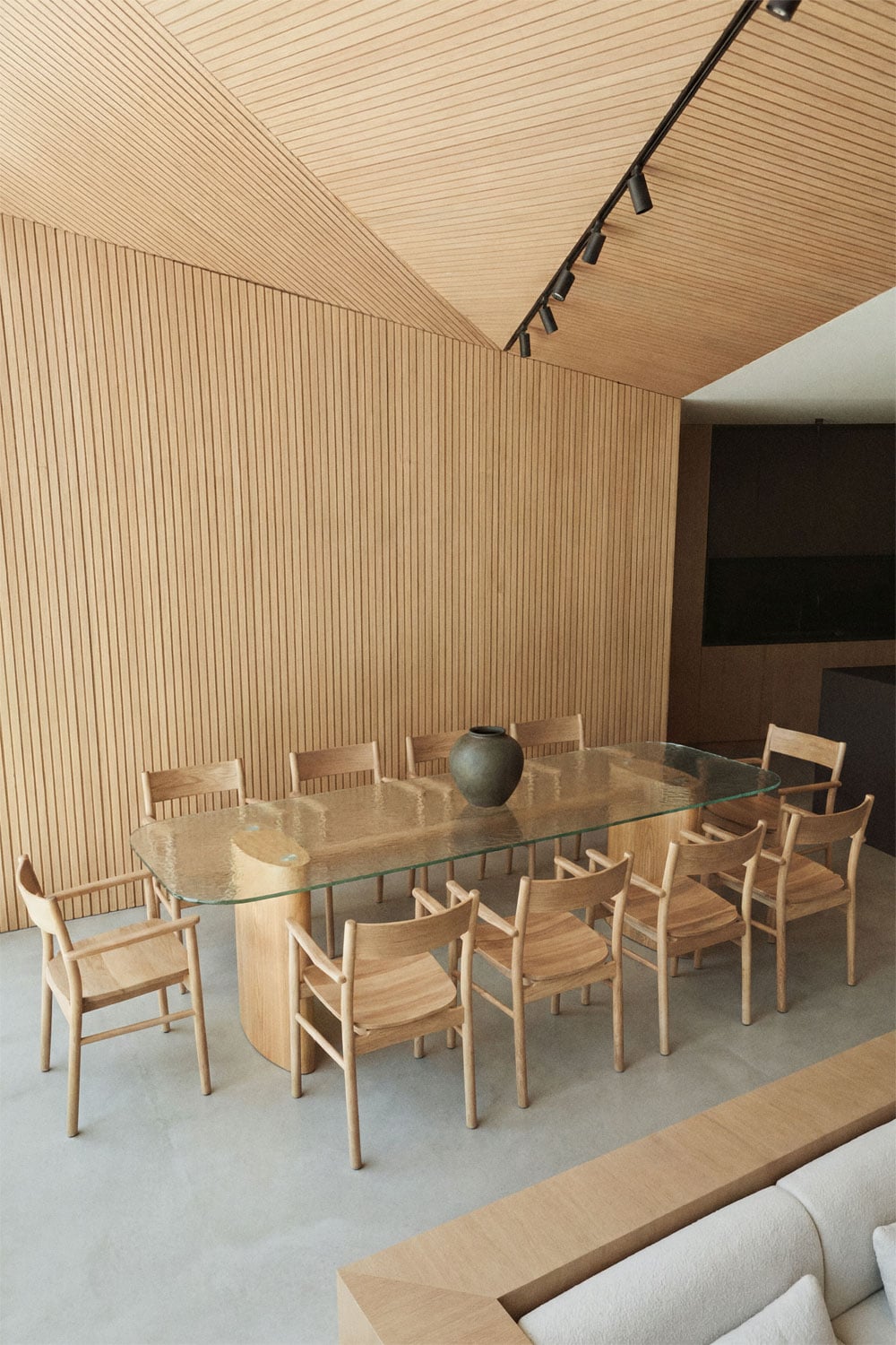 Mesa de comedor rectangular 260x110 cm en vidrio templado y MDF Zarvi, imagen de galer&iacute;a 1