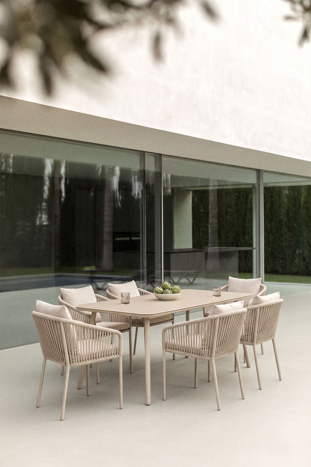 Set de mesa rectangular 160x90 cm y 6 sillas de jardín en cuerda trenzada Arhiza Classic, imagen de galer&iacute;a 1