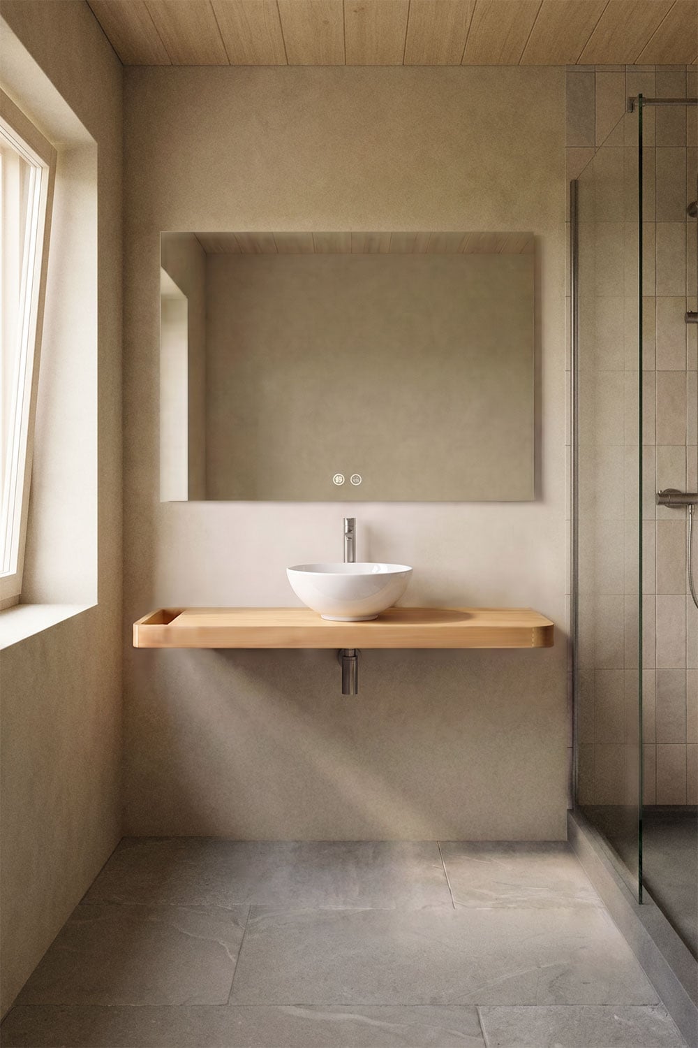 Conjunto de mueble de baño 110x45 cm suspendido en madera de teca Neill, imagen de galer&iacute;a 1