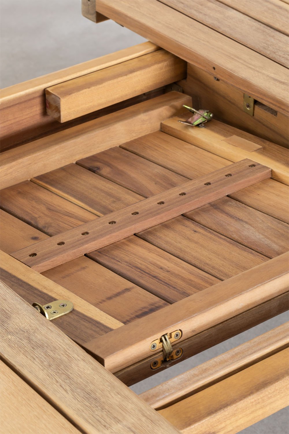 Set de mesa rectangular 200-260-320x100 cm extensible marrón acacia rústico y 12 sillas de jardín Dubai, imagen de galer&iacute;a 5