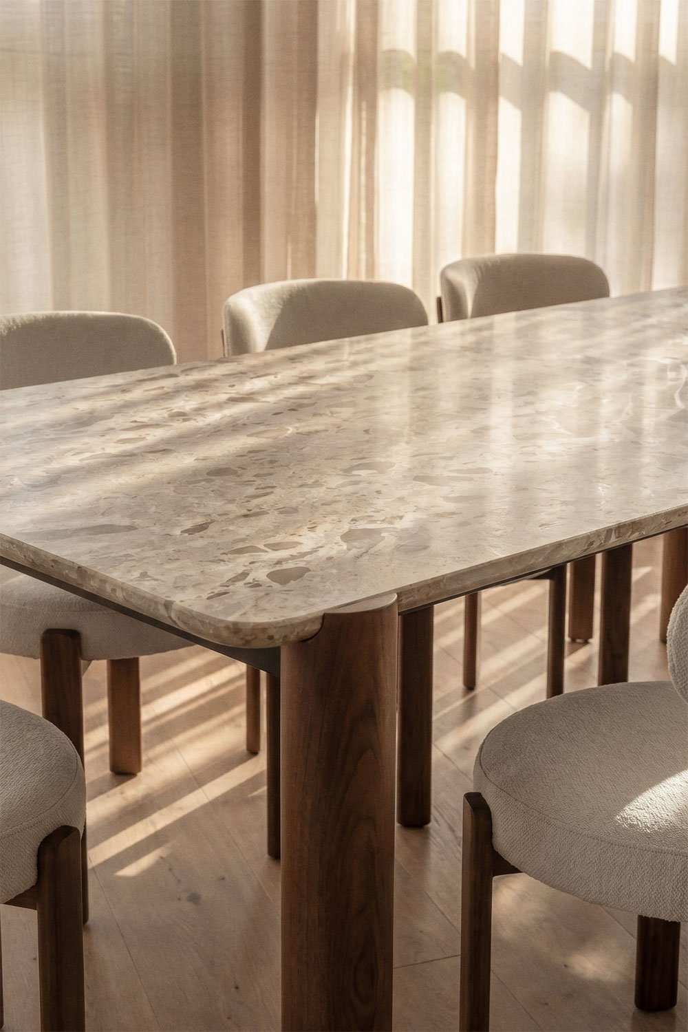 Mesa de comedor rectangular 245x110 cm en madera de mango y mármol Oneca, imagen de galer&iacute;a 2