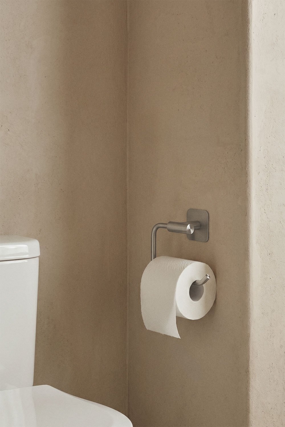Portarrollos adhesivo para baño en acero inoxidable gris cepillado Ondreli, imagen de galer&iacute;a 1