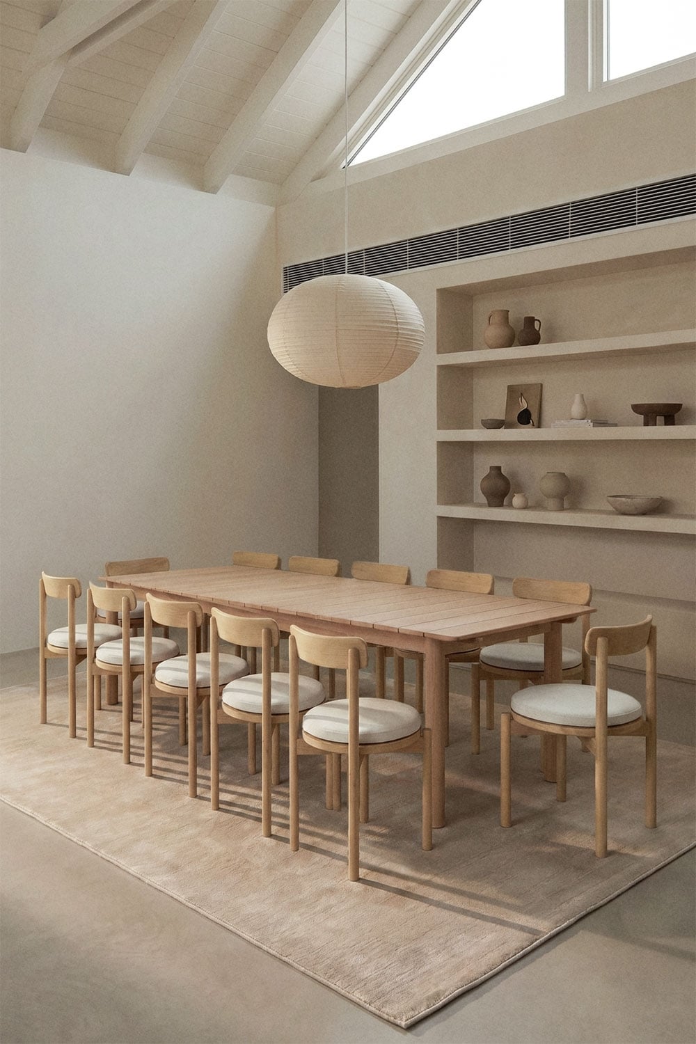 Set de mesa rectangular 250-310x105 cm extensible Duala y 12 sillas de comedor en madera de acacia Nualis, imagen de galer&iacute;a 1