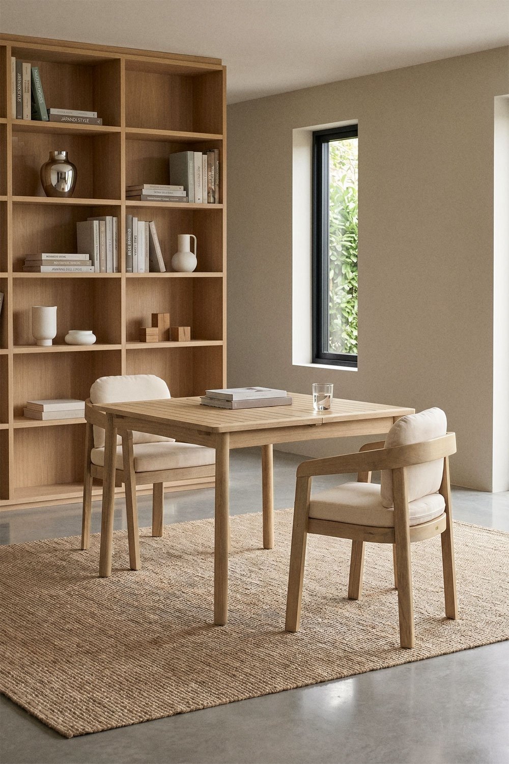 Mesa de comedor 100-160x100 cm extensible en madera de acacia Karvia , imagen de galer&iacute;a 1