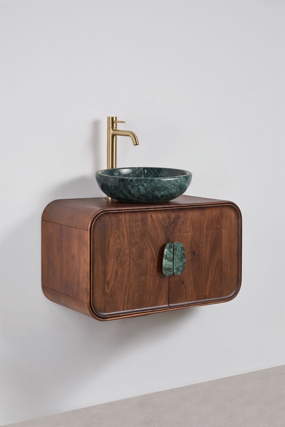 Conjunto de mueble de baño suspendido 95x45 cm en madera de mango y piedra natural Kivalina, imagen de galer&iacute;a 4