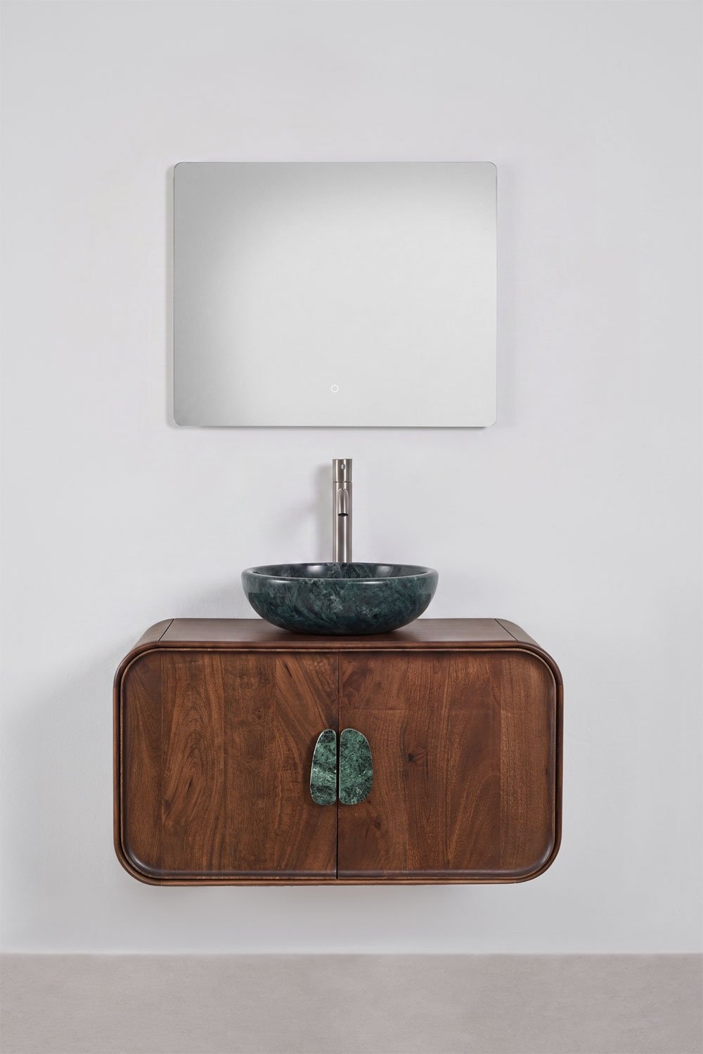 Conjunto de mueble de baño suspendido 95x45 cm en madera de mango y piedra natural Kivalina, imagen de galer&iacute;a 3