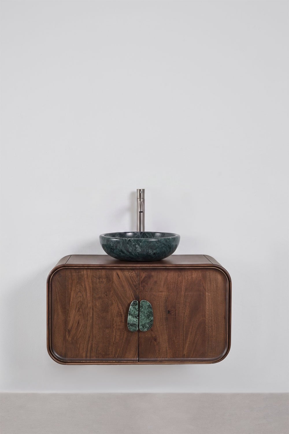 Conjunto de mueble de baño suspendido 95x45 cm en madera de mango y piedra natural Kivalina, imagen de galer&iacute;a 3