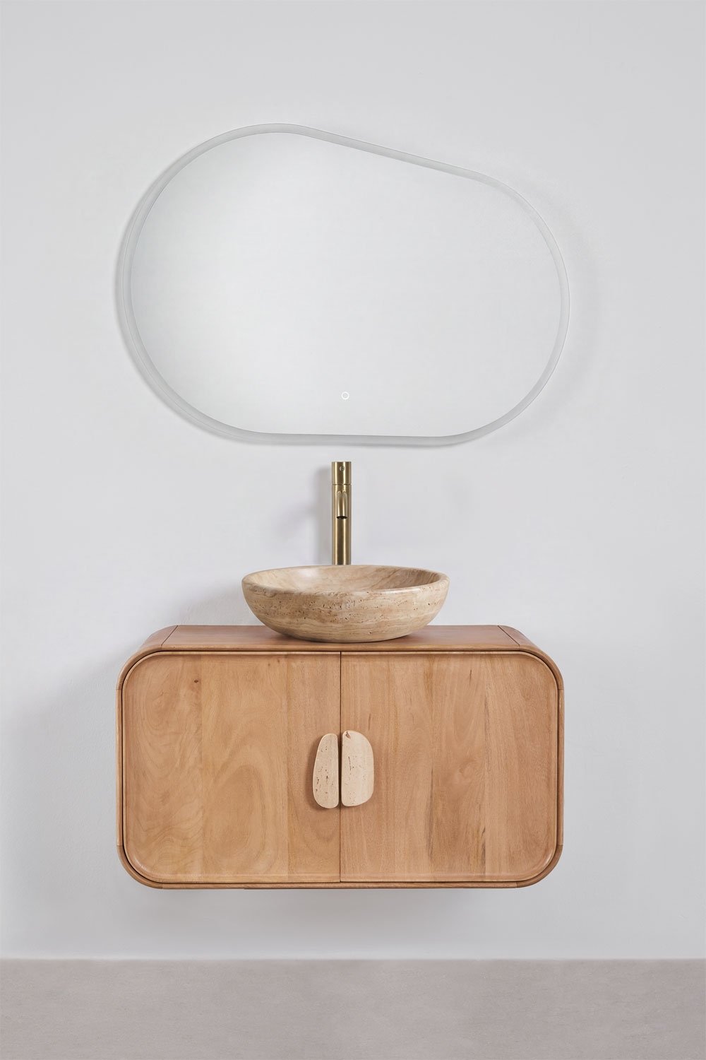 Conjunto de mueble de baño suspendido 95x45 cm en madera de mango y piedra natural Kivalina, imagen de galer&iacute;a 3